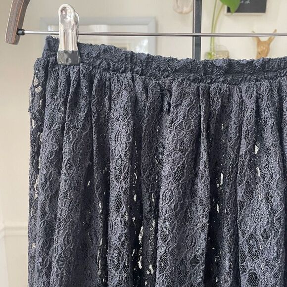 Vintage Express Tricot Sheer Black Lace Midi Skirt S - Picture 2 of 8